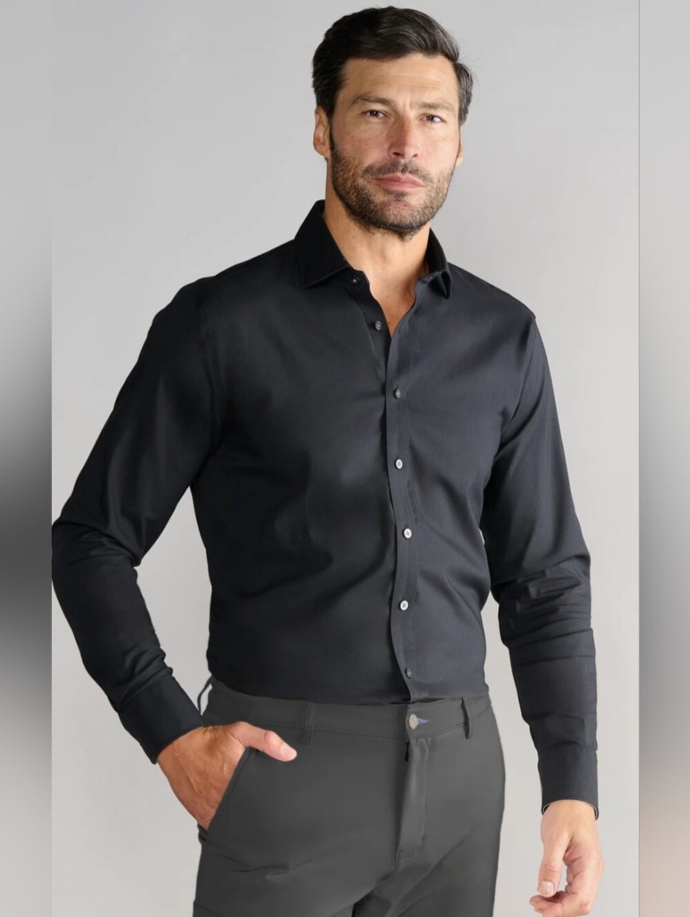Twillory Untuckable Glow Men's Button Down   Size M-L Tailored Black CT-3697